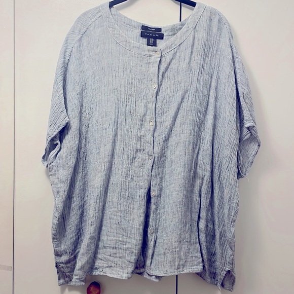 Tahari 100% linen oversized slouchy button down shirt size M - Picture 2 of 9